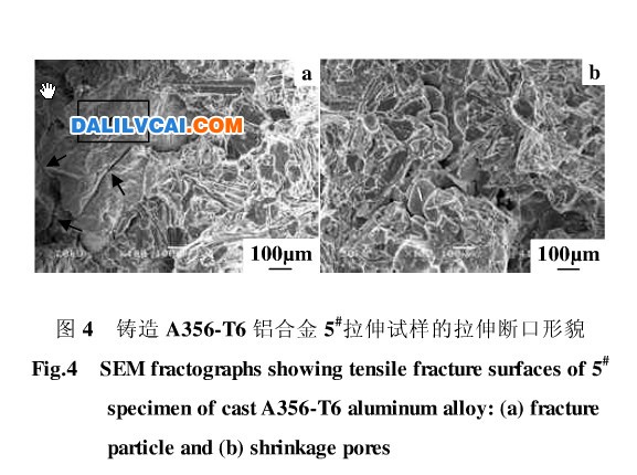 圖4 鑄造A356-T6鋁合金5#拉伸試樣的拉伸斷口形貌