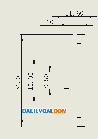 51mm寬鋁材截面圖尺寸標(biāo)注圖