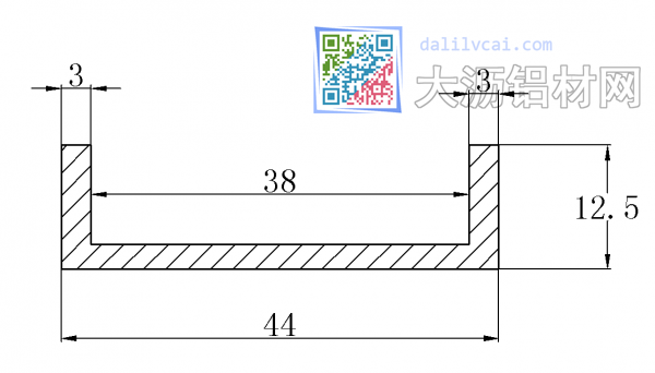 44mm*12.5mm槽形鋁材截面圖