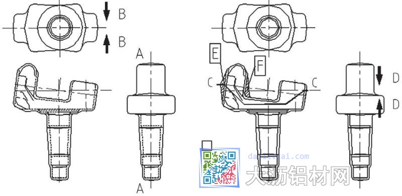 轉(zhuǎn)向節(jié)加工件示意圖