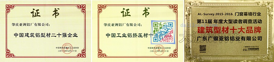 AAG亞鋁贏得的各種證書