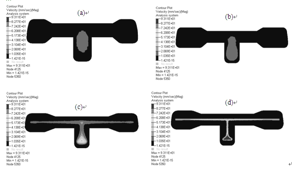 模具導(dǎo)流孔與焊合室的金屬流速分布云圖
