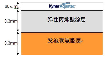 在發(fā)泡聚氨酯層上，涂刷彈性丙烯酸樹脂，最表面涂刷Kynar Aquatec?時的各層示意圖