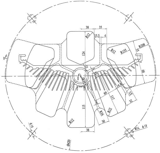 LED燈具散熱器鋁合金型材模具結(jié)構(gòu)圖